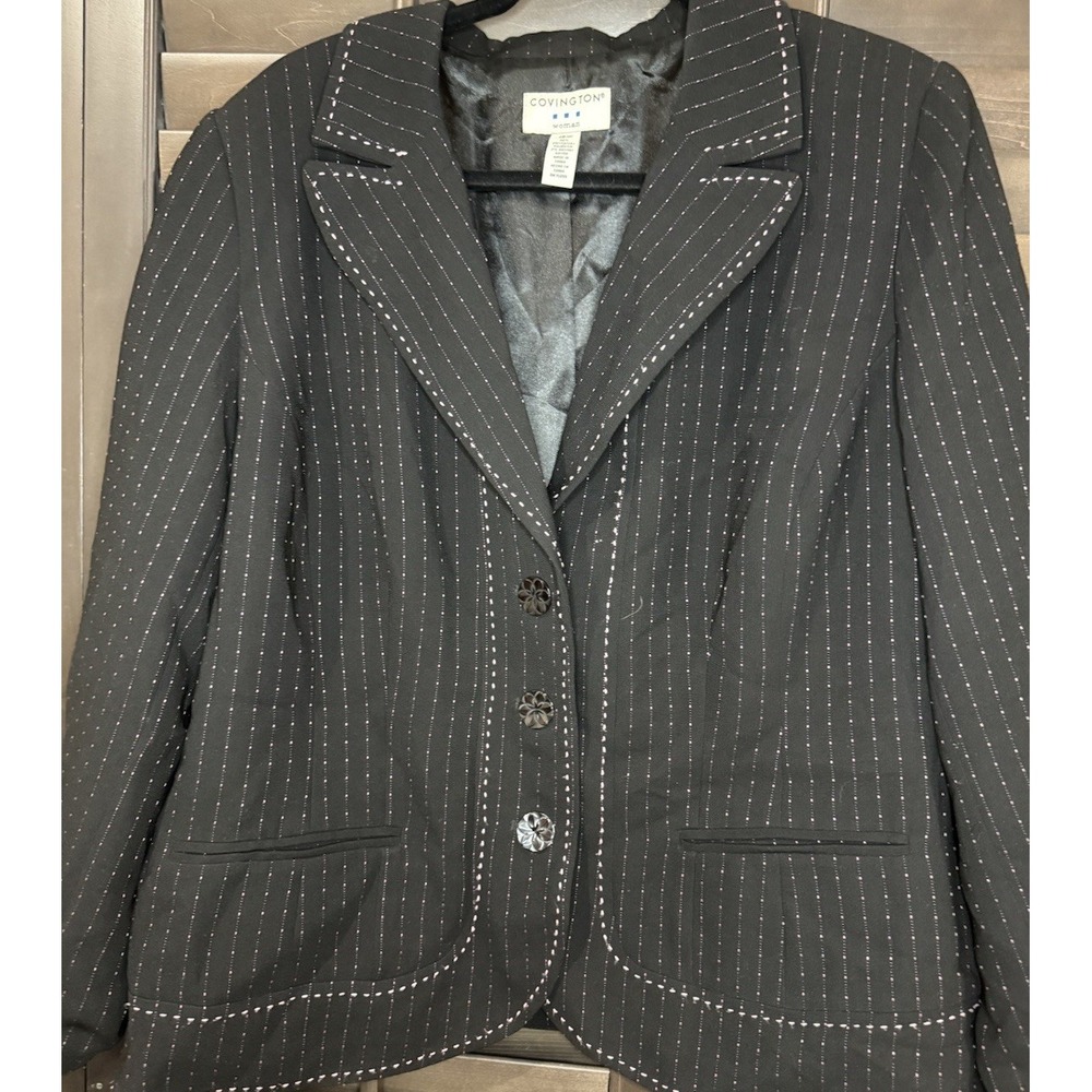Covington Woman 18W Black Pinstripe Blazer Jacket Lined Career Plus Size